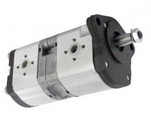 Imagem 0510565323 Bomba de engrenagem hidráulica dupla Bosch Rexroth 14+8 cc/rev com eixo cônico 1:5
