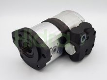 Imagem 0510565050 Bomba de engrenagem hidráulica dupla Bosch Rexroth 14+11 cc/rev com eixo estriado e regulador