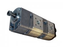 Imagem 0510555306 Bomba de engrenagem hidráulica dupla Bosch Rexroth 14+11 cc/rev com suporte de rolamento e eixo cônico