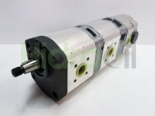 Image 0517665302 Bosch Rexroth hydraulic triple gear pump with tapered shaft and valve